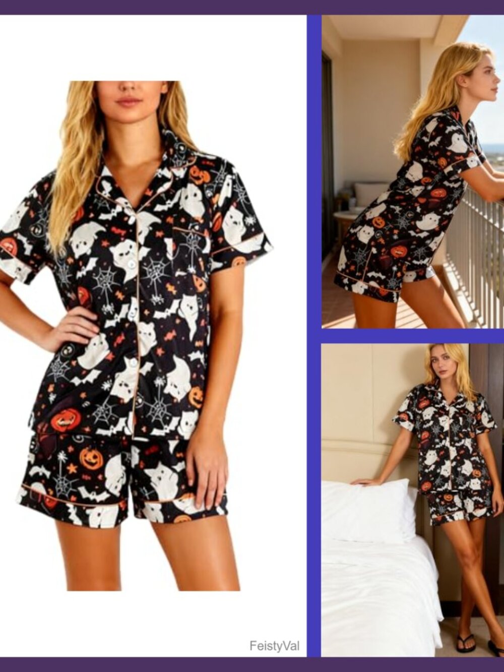 Halloween Pajamas Set Women Short Sleeve 2 Piece Lounge